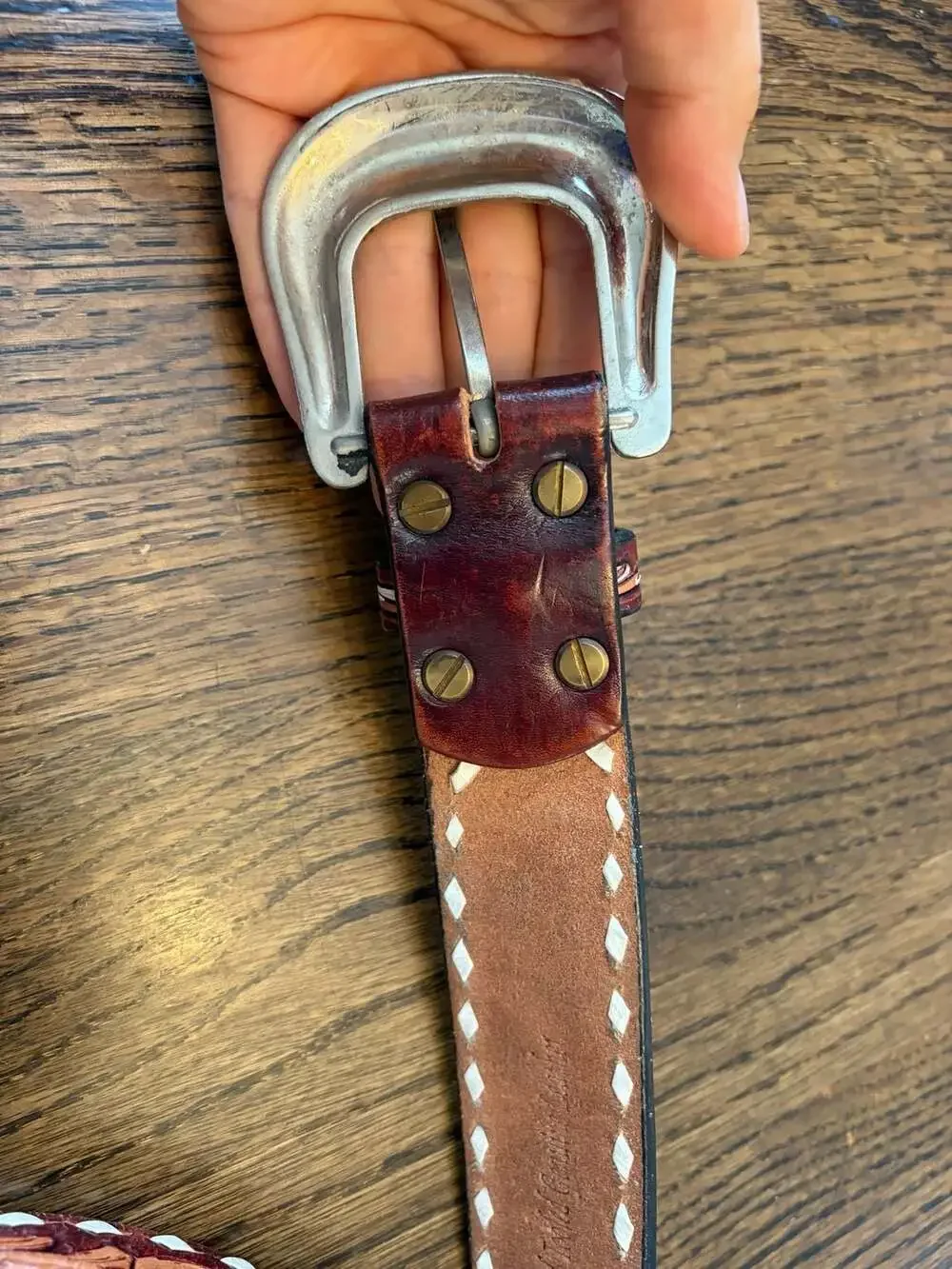 American Darling Women's Floral Tooled Leather Western Belt with Buckstitch